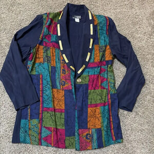 Vintage Christine David 1960 Art Deco Blazer Womens Abstract Geometric Print MCM